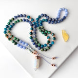 Apatite, Larimar & Blue Lace Agate Mala Necklace
