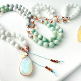 Moonstone, Green Moonstone & Howlite Mala Necklace