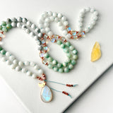 Moonstone, Green Moonstone & Howlite Mala Necklace