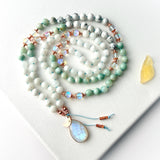 Moonstone, Green Moonstone & Howlite Mala Necklace