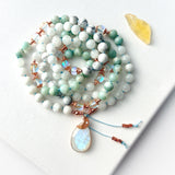 Moonstone, Green Moonstone & Howlite Mala Necklace