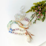 Fairy Mala Necklace - Kunzite Aquamarine Meditation Beads