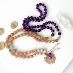 Amethyst Sunstone & Larimar Mala Necklace - Vibe Jewelry