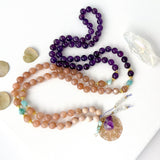 Amethyst Sunstone & Larimar Mala Necklace - Vibe Jewelry