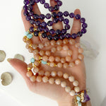 Amethyst Sunstone & Larimar Mala Necklace - Vibe Jewelry