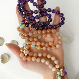 Amethyst Sunstone & Larimar Mala Necklace - Vibe Jewelry