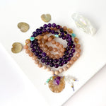 Amethyst Sunstone & Larimar Mala Necklace - Vibe Jewelry