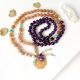 Amethyst Sunstone & Larimar Mala Necklace - Vibe Jewelry