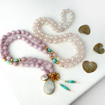 Kunzite Rose Quartz & Larimar Mala Necklace - Vibe Jewelry