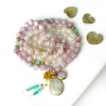 Kunzite Rose Quartz & Larimar Mala Necklace - Vibe Jewelry