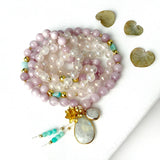 Kunzite Rose Quartz & Larimar Mala Necklace - Vibe Jewelry