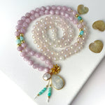Kunzite Rose Quartz & Larimar Mala Necklace - Vibe Jewelry