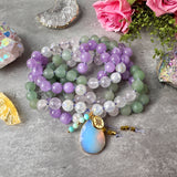 Garden of Hope Mala Necklace - Amethyst Rose Quartz Green Aventurine Meditation Beads