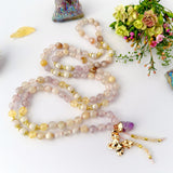 Floral Harmony Mala Necklace - Cherry Blossom Amethyst Rose Quartz Meditation Beads