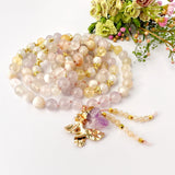 Floral Harmony Mala Necklace - Cherry Blossom Amethyst Rose Quartz Meditation Beads