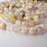 Floral Harmony Mala Necklace - Cherry Blossom Amethyst Rose Quartz Meditation Beads