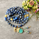 Awakening Spirit Mala Necklace - Spotted Jasper Fire Agate Meditation Beads