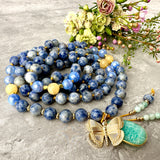 Awakening Spirit Mala Necklace - Spotted Jasper Fire Agate Meditation Beads