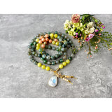 Eternal Renewal Mala Necklace - Moss Agate Orange Calcite Lemon Jade Meditation Beads