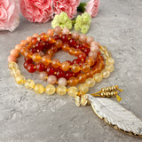 Sunset Mala Necklace - Carnelian Citrine Sunstone and Orange Calcite Meditation Beads