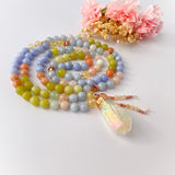Butterfly Bliss Mala Necklace - Aquamarine Morganite Blue Lace Meditation Beads