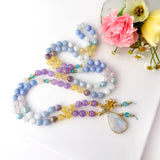 Metamorphosis Mala Necklace with Moonstone, Amethyst and Aquamarine