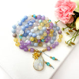 Metamorphosis Mala Necklace with Moonstone, Amethyst and Aquamarine