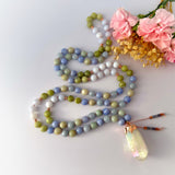 Raindrop Renewal Mala Necklace - Aquamarine Peridot Blue Lace Meditation Beads