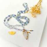 Ocean Serenity Mala Necklace - Moonstone Aquamarine Blue Lace Agate Meditation Beads