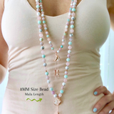 Harmony Mala Necklace - Kunzite Aquamarine Blue Lace Meditation Beads